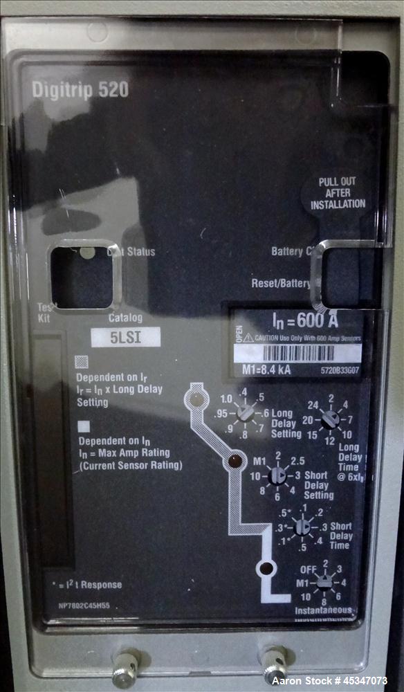 Used Eaton 600 Amp Automatic Transfer Switch, Catalog# ATVIMGB30600XSU. 3 Phase 120-600V, 3 pole, Magnum DS 600 amp circuit breakers with 100,000KA trip. Year 2012.