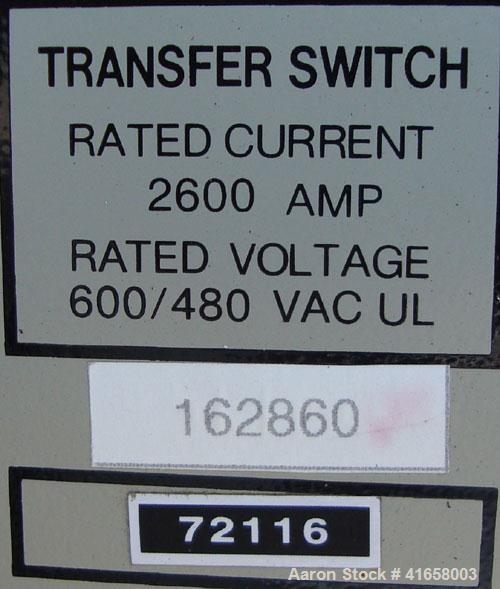 Used Generac 2600 Amp Automatic Transfer Switch, Model 1659760100. Outdoor enclosure, rated 600/480 Volt.