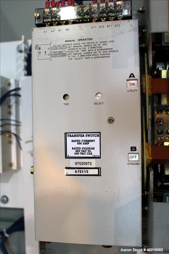 Used Generac 800 Amp Automatic Transfer Switch, Model 8245610100. NEMA 12 enclosure 3/60/120/208V. Year 2007.