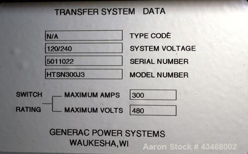 Used Generac Power Systems HTS Transfer Switch, Model HTSN300J3. 300 Amps, 480 volts.
