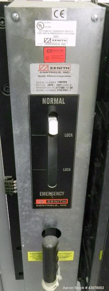 Used GE Zenith Controls 1600 Amp Transfer Switch, Model ZTGK160EC-7.  3/60/277/480 volt.