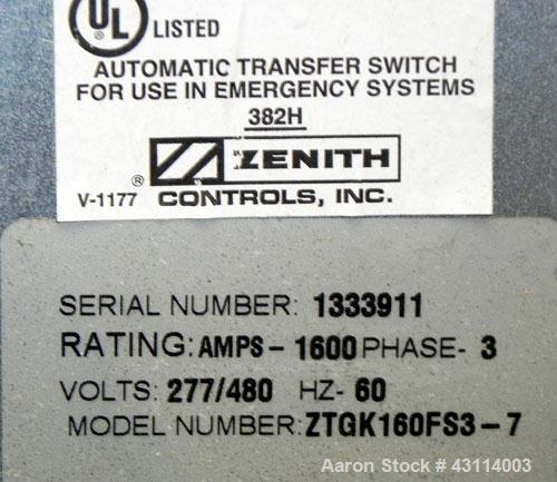 Used GE Zenith Transfer Switch Model ztgk160fs3-7. 1600 Amp, 277/480 volts.