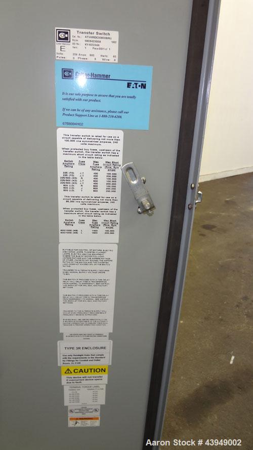 Used Cutler-Hammer 800 Amp Transfer Switch. Cat.# ATVAMDC30800BRU, style 68C8420G58. 3/60/208 Volts. Type 3R enclosure.