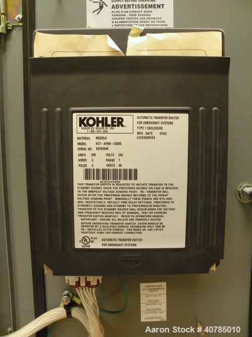 Used Kohler Transfer Switch, 200 Amp, Single Phase 240 Volt, Model KCT-AFNA-0200S. Nema type 1 enclosure. Built 2003.
