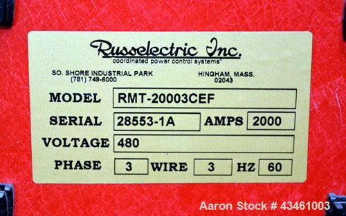 Used Russelectric Model 2000 Automatic Transfer Switch Control System. 2000 Amps, 3 wire, 3 phase, 60 Hz. Serial# 28553-1A. UL Listed.