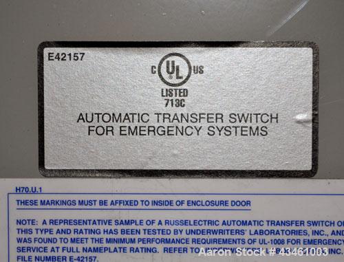 Used Russelectric Model 2000 Automatic Transfer Switch Control System. 2000 Amps, 3 wire, 3 phase, 60 Hz. Serial# 28553-1A. UL Listed.