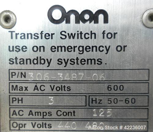 Used Onan Transfer Switch, 125 amp, 3/60/440/480V, model OTCU125G21G, serial #D890224511.