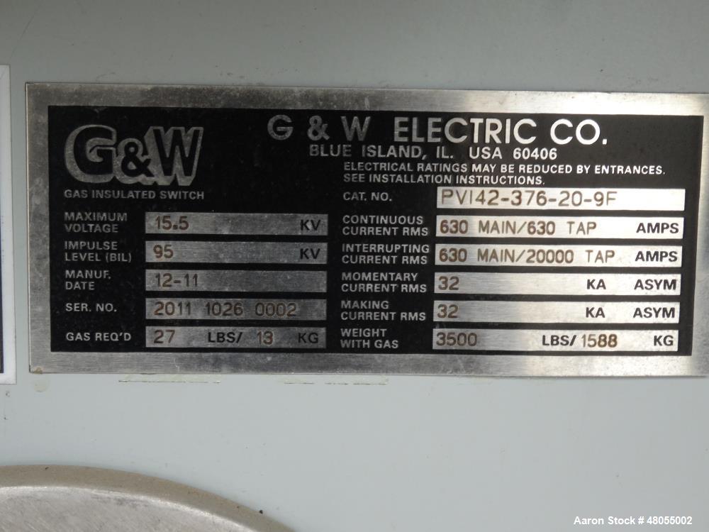 Used- G & W Electric Padmount Style Gas Insulate Switchgear, Catalog# PVI42-376-20-9F, 15.5 KV. Serial# 2011 1026 0002, buil...