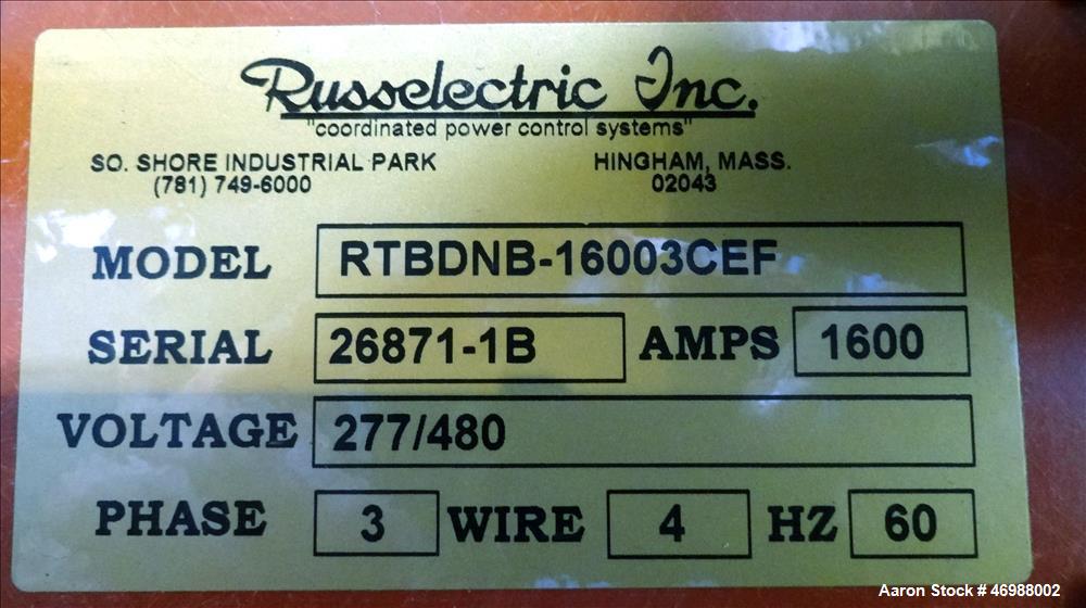 Used Russelectric Dual Operator Automatic Transfer Switch, Model RTBDNB-16003CE