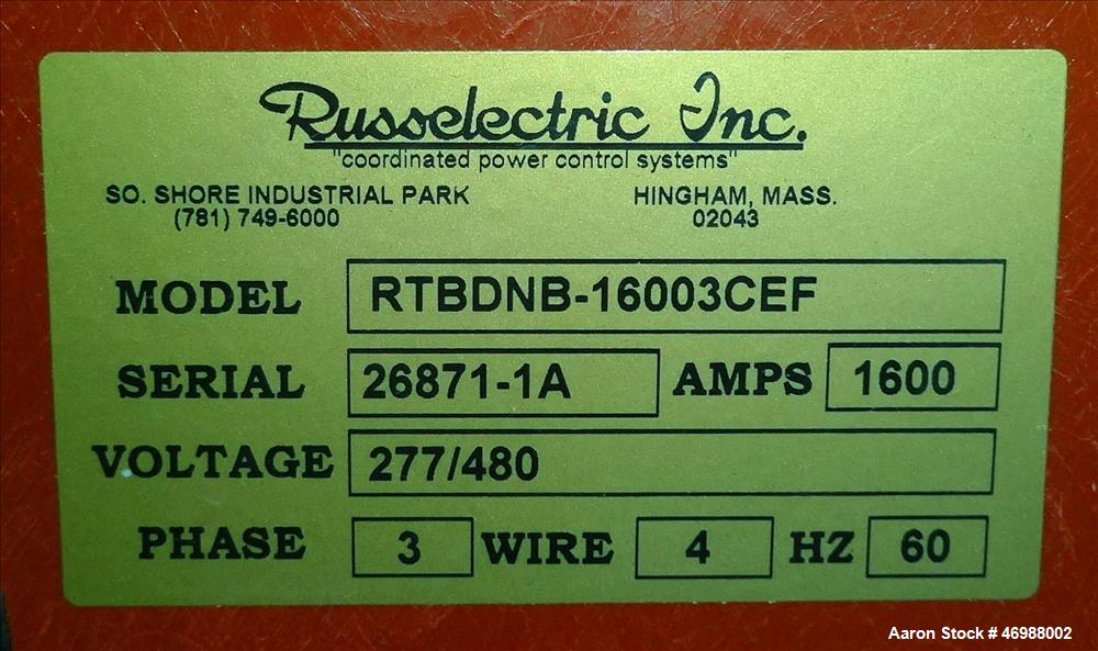 Used Russelectric Dual Operator Automatic Transfer Switch, Model RTBDNB-16003CE