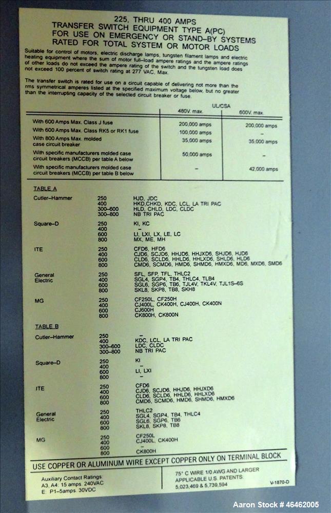 Used GE Zenith Controls Automatic Transfer Switch