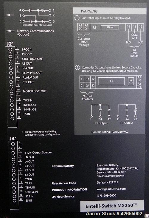Used Zenith Entelli-Switch 250 Automatic Transfer Switch, Model ZBTSDL22EC-5, Serial #1328657, 480V, 225 Amps, 3 Phase, 60 Hz., Built 2000