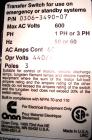 Used Cummins / Onan 600 Amp Automatic Transfer Switch, Model OTC-3383804, Serial#-J990006327. 3/60/480V, Nema 1 enclosure.