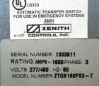 Used GE Zenith Transfer Switch Model ztgk160fs3-7. 1600 Amp, 277/480 volts.