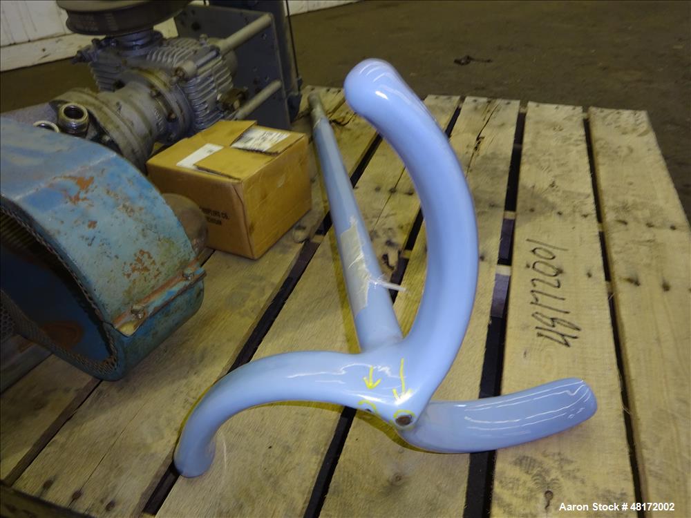 Used Pfaudler 50 Gallon Glass Lined (3) Blade Retreat Curve Agitator. Approximate 44" long x 1-1/2" diameter shaft, 17-1/2" diameter span.