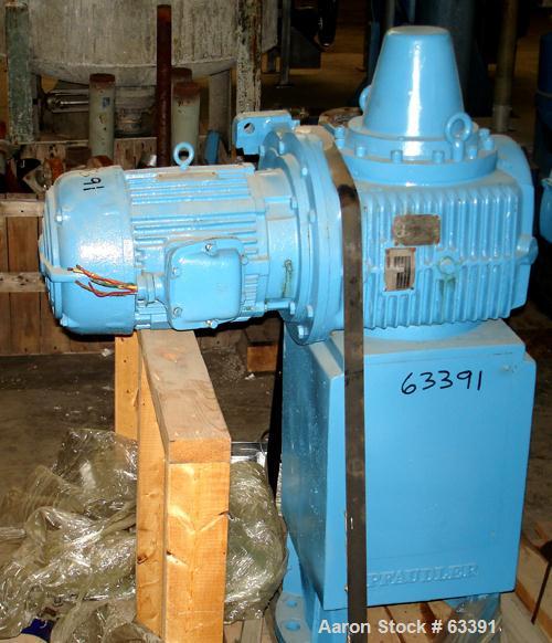 USED: Pfaudler model 5RW agitator drive only. Includes pedestal, bearing housing and gearbox. Driven by an approximate 10/5 hp XP motor (no tag), 480 volt, output rpm 23.