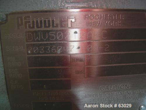Unused-New Pfaudler gearbox, model DWV50210AKC, ratio 10:1. Has a rating of 3.73. For a 2.5 DTW varispeed drive assembly. No motor.