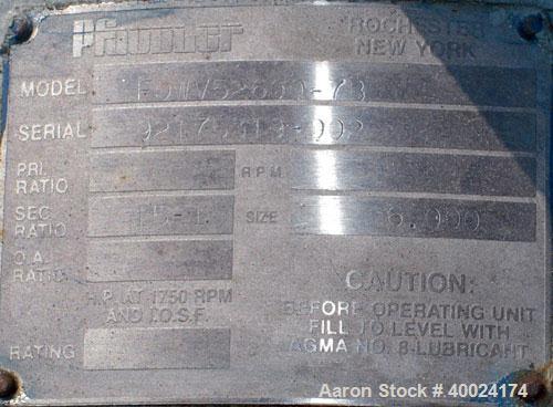 Used Pfaudler Agitator, Size 6SRW, Model FDWV52600-7B. Ratio 15 to 1. Driven by a 2.5-15 hp, 3/10-60/42-230/84-460 volt, 265-1765 rpm XP motor.