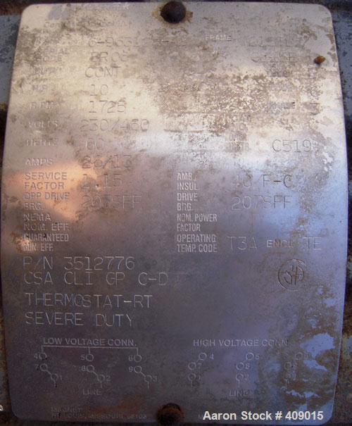 Used Pfaudler Agitator, Size 5RWFFG, Model FMDWV50500EJD. P ratio 1.8 to 1, S ratio 10 to 1, OA ratio 18 to 1, 97 rpm. Driven by a 10 hp, 3/60/230/460 volt, 1725 rpm motor. Includes a lubricator.