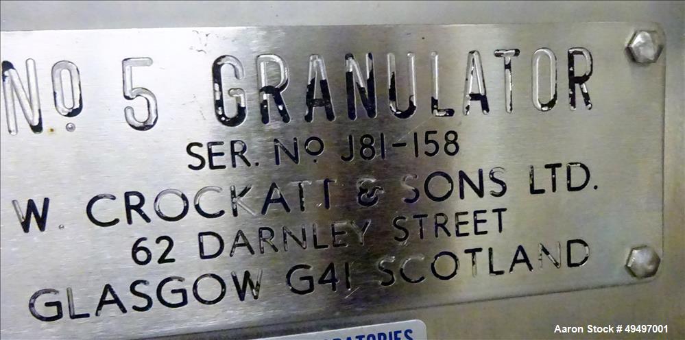 Used- W. Crockatt and Sons LTD Granualtor, Model # 5