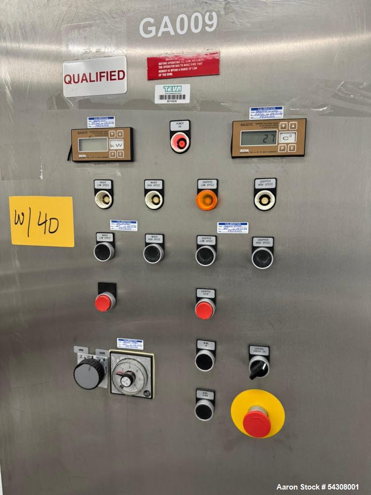 Used Collette Stainless Steel High Shear Mixer/Granulator, Model GRAL 150,
Serial# 99GRI0150008. With panel & cart.