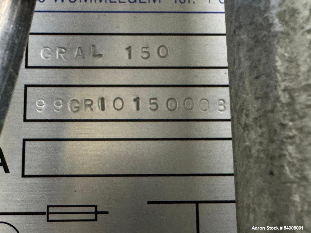 Used Collette Stainless Steel High Shear Mixer/Granulator, Model GRAL 150,
Serial# 99GRI0150008. With panel & cart.