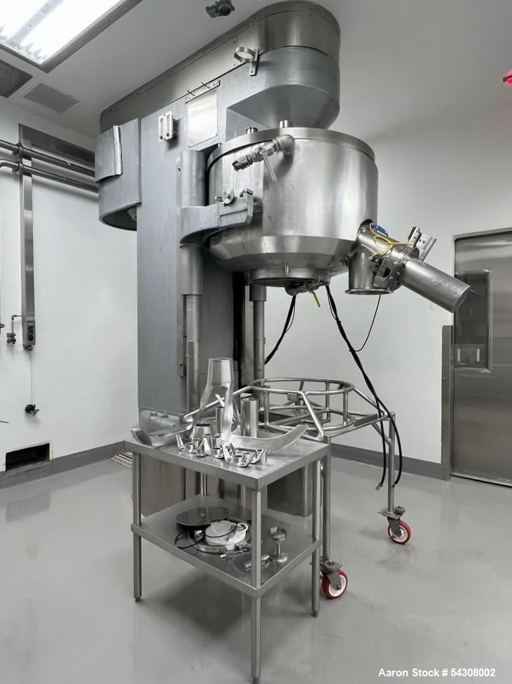 Used Collette Stainless Steel High Shear Mixer/Granulator, Model GRAL 600,
Serial# 861380066. Jacketed mixing bowl, explosion proof machine
mounted push button control panel, with stainless table wit...