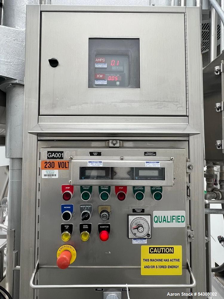 Used Collette Stainless Steel High Shear Mixer/Granulator, Model GRAL 600,
Serial# 861380066. Jacketed mixing bowl, explosion proof machine
mounted push button control panel, with stainless table wit...