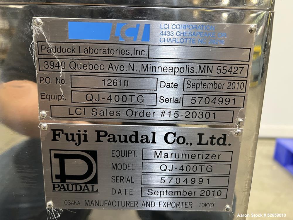 Used- Fuji Paudal Marumerizer Spheronizer, Model QJ400TG, 316 Stainless Steel contact parts. 4L batch size. 8" diameter feed...