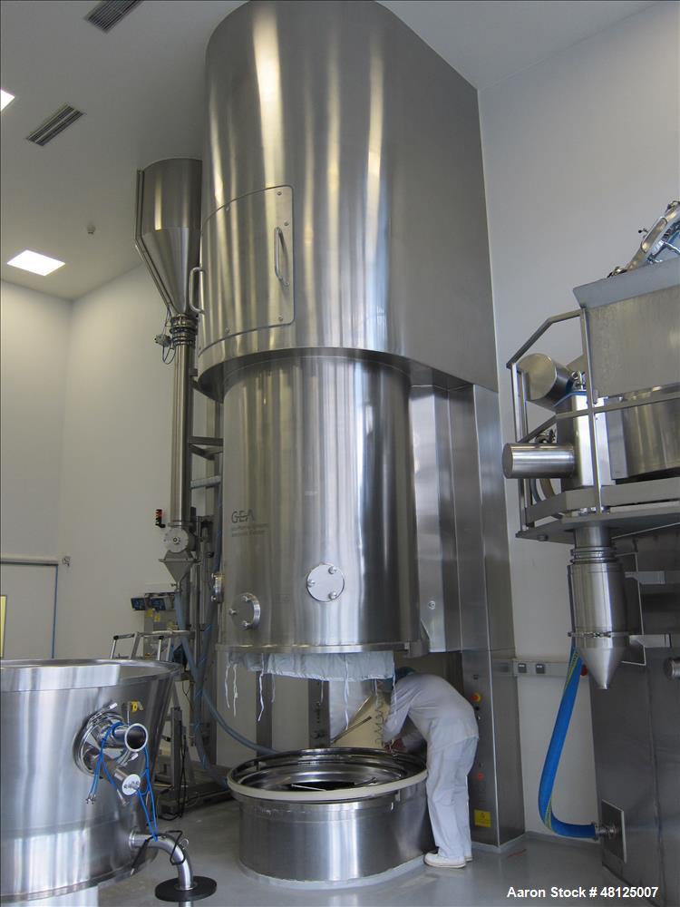 Used GEA Niro Pharma Systems Aeromatic Fielder mixing/drying system consisting of: (1) GEA Niro Aeromatic Fielder high shear mixer, type PMA 1200. Polished stainless steel construction, Total capacit...