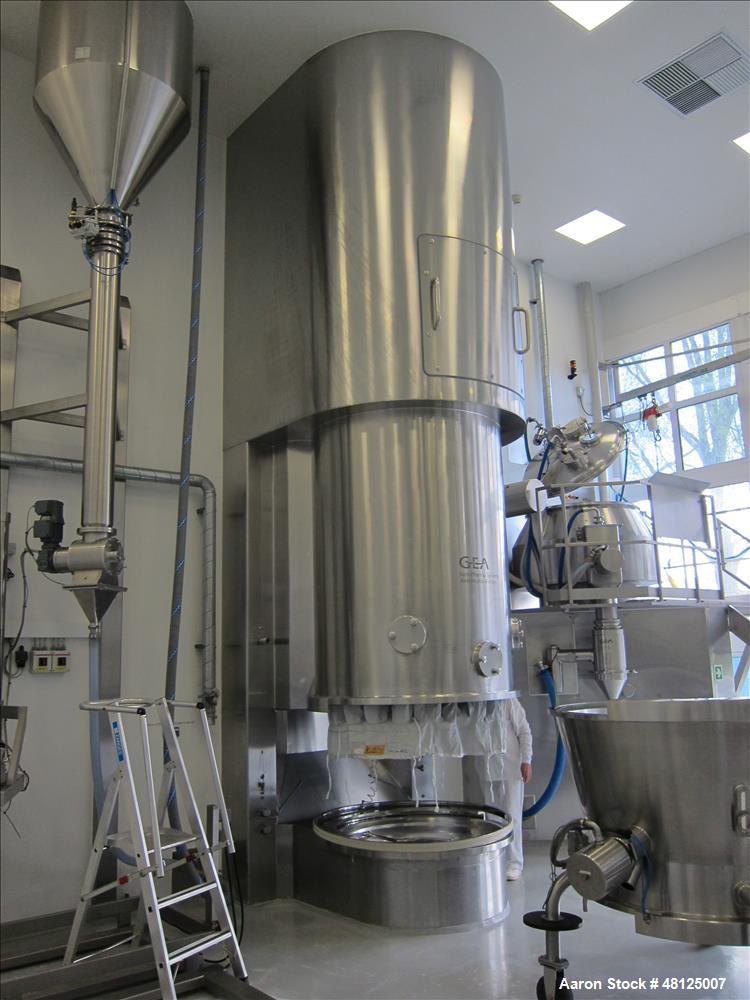 Used GEA Niro Pharma Systems Aeromatic Fielder mixing/drying system consisting of: (1) GEA Niro Aeromatic Fielder high shear mixer, type PMA 1200. Polished stainless steel construction, Total capacit...