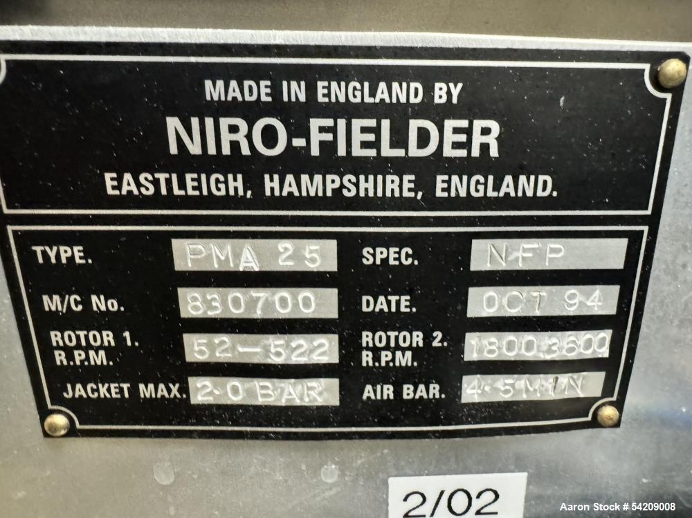 Used Diosna High Shear Mixer, Model PMA-25