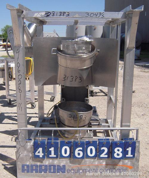 Used Vector Colton Wet Granulator, model 561, 304 stainless steel. Approximate 12" diameter x 3" deep screen. Top feed with hopper. Driven by a 3 hp, 3/60/230/460 volt, 1760 rpm motor. Mounted on an ...