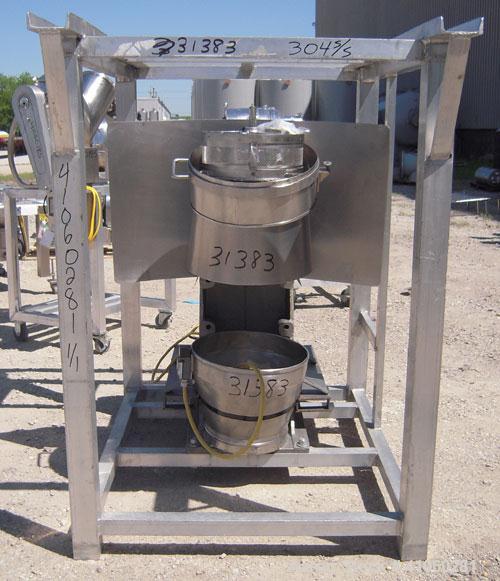 Used Vector Colton Wet Granulator, model 561, 304 stainless steel. Approximate 12" diameter x 3" deep screen. Top feed with hopper. Driven by a 3 hp, 3/60/230/460 volt, 1760 rpm motor. Mounted on an ...