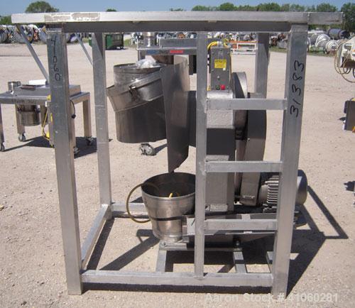 Used Vector Colton Wet Granulator, model 561, 304 stainless steel. Approximate 12" diameter x 3" deep screen. Top feed with hopper. Driven by a 3 hp, 3/60/230/460 volt, 1760 rpm motor. Mounted on an ...