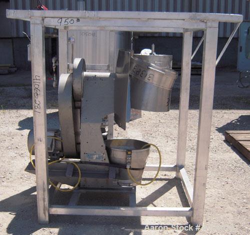 Used Vector Colton Wet Granulator, model 561, 304 stainless steel. Approximate 12" diameter x 3" deep screen. Top feed with hopper. Driven by a 3 hp, 3/60/230/460 volt, 1760 rpm motor. Mounted on an ...