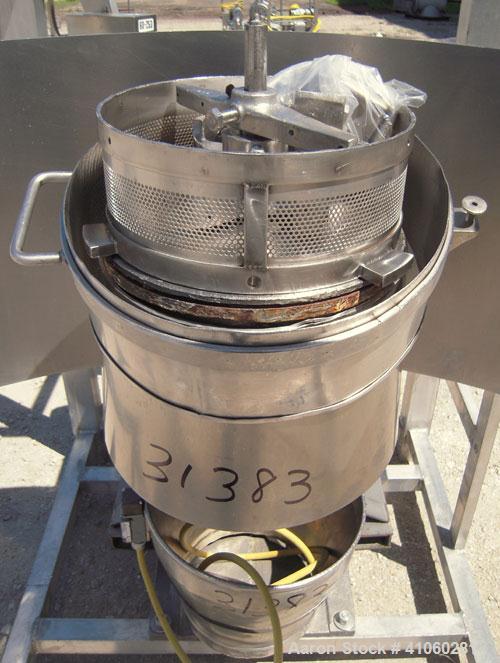 Used Vector Colton Wet Granulator, model 561, 304 stainless steel. Approximate 12" diameter x 3" deep screen. Top feed with hopper. Driven by a 3 hp, 3/60/230/460 volt, 1760 rpm motor. Mounted on an ...