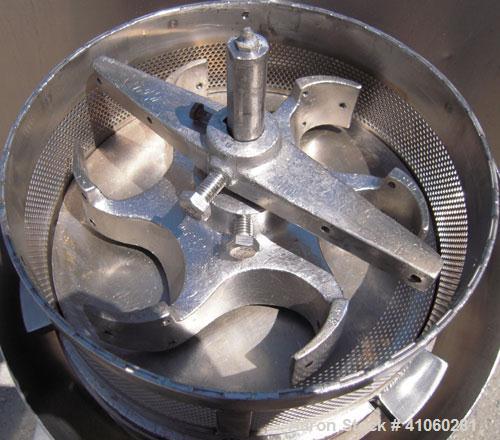 Used Vector Colton Wet Granulator, model 561, 304 stainless steel. Approximate 12" diameter x 3" deep screen. Top feed with hopper. Driven by a 3 hp, 3/60/230/460 volt, 1760 rpm motor. Mounted on an ...