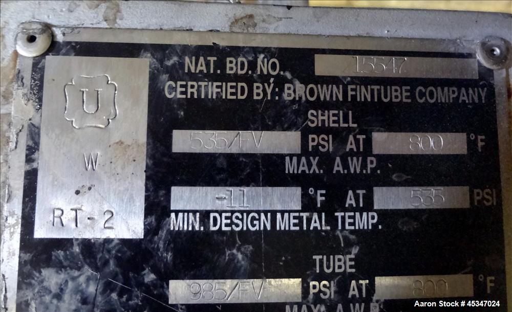 Used Stainless Steel Brown Fin Tube Co. Heat Exchanger, Hot Oil, 132.1 SQ. FT