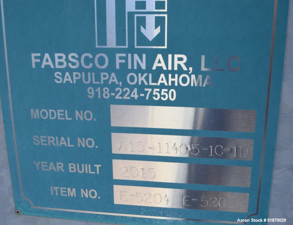 Unused- Fabsco (4) Tube Section Fin Fan Heat Exchanger, Approximate 389 Total Square Feet, Carbon Steel . (2) Tube sections each with (34) 3/4"diameter x 12' long tubes rated 100 psi at -20 to 500 de...
