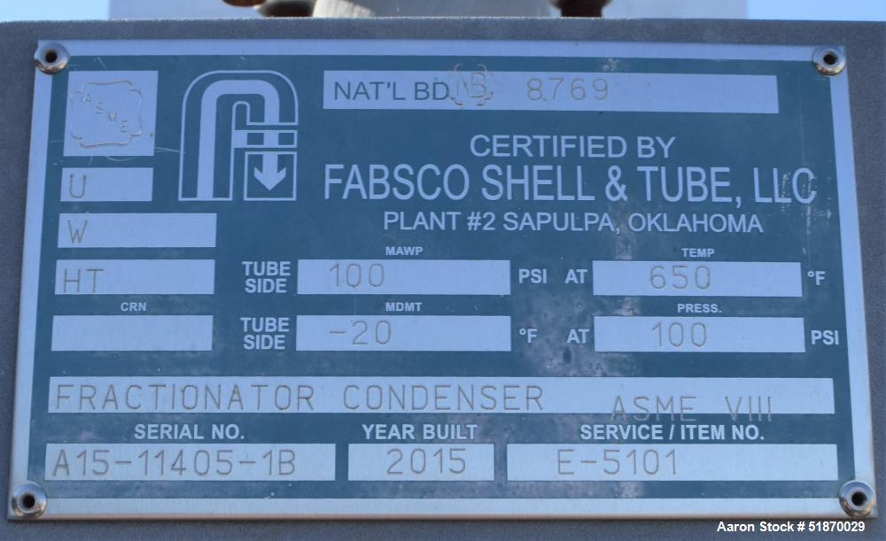Unused- Fabsco (4) Tube Section Fin Fan Heat Exchanger, Approximate 389 Total Square Feet, Carbon Steel . (2) Tube sections each with (34) 3/4"diameter x 12' long tubes rated 100 psi at -20 to 500 de...