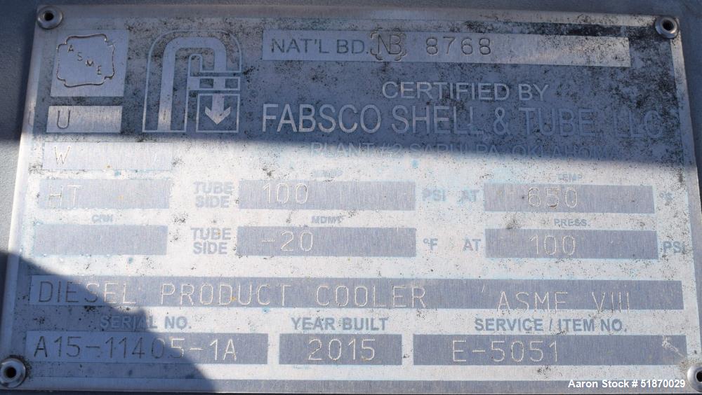Unused- Fabsco (4) Tube Section Fin Fan Heat Exchanger, Approximate 389 Total Square Feet, Carbon Steel . (2) Tube sections each with (34) 3/4"diameter x 12' long tubes rated 100 psi at -20 to 500 de...