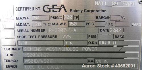 Unused- GEA Rainey Corp. Air Cooled Fin Fan Heat Exchanger, 1,458 square feet. Twin top fan design. Galvanized frame, carbon steel fin tubes. (232) 1" OD x .65 x 24' long SA-214 carbon steel tubes, 4...