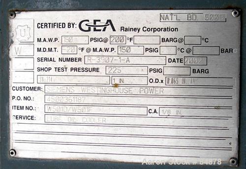 Unused-UNUSED: GEA Rainey Corp Fin Fan Heat Exchanger, 1,458 sq ft. Twin top fan design. Galvanized frame, carbon steel fin tubes. (232) 1" OD x .65 x 24' long SA-214 carbon steel tubes, 4 rows, 4 pa...
