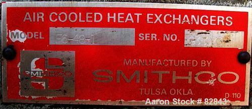 USED: Smithco Engineering air cooled heat exchanger, model F6-48-1, approx 138 sq ft. (66) 1" diameter x 96" long carbon steel tubes rated 75 psi at 650 deg F. (1) 48" diameter bottom mounted fan, dr...