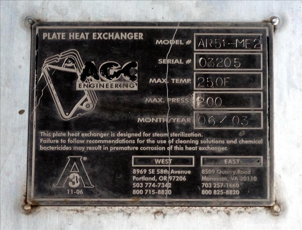 Used AGC Engineering Plate Heat Exchanger, Model AR51-ME2