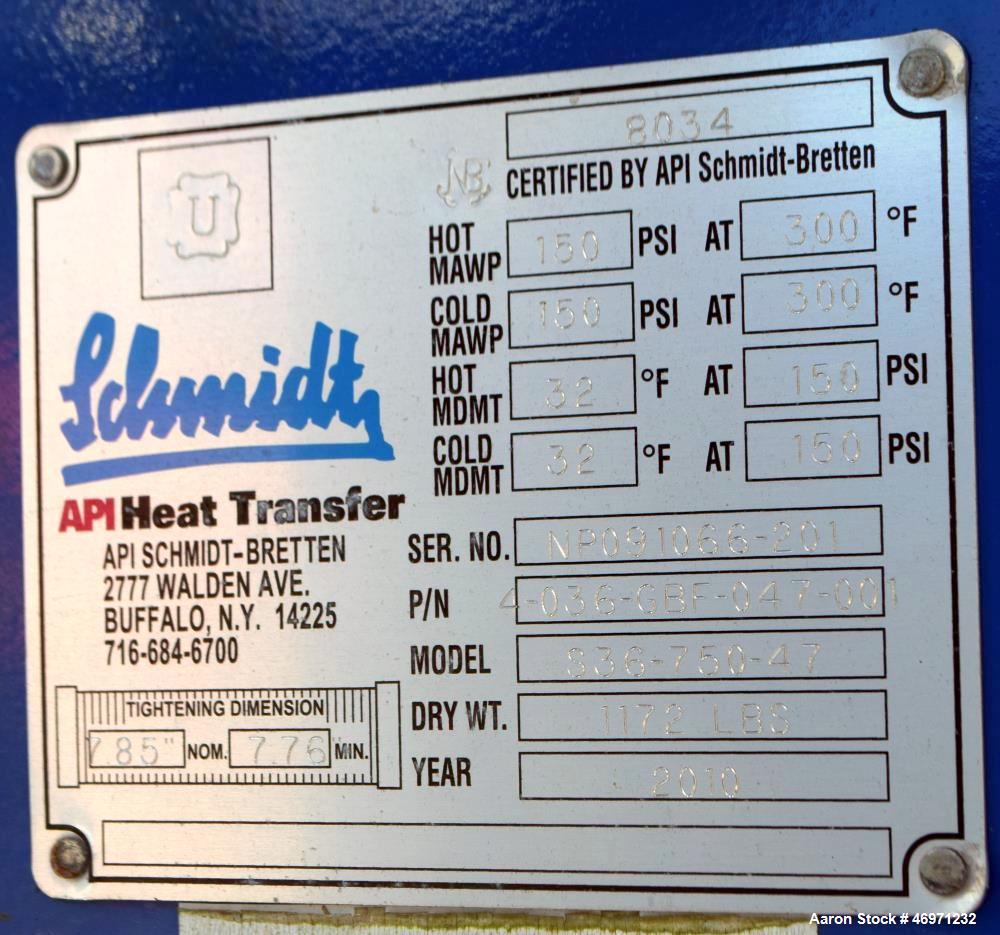 API Schmidt 172 Sq Ft Plate & Frame Heat Exchanger