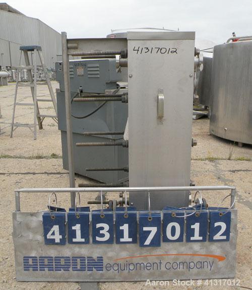 Used APV Crepaco Plate Heat Exchanger, Model H17S, 316 Stainless Steel. Approximately 230 square feet. (144) approximate 10" wide x 36" long plates, no rating. (3) tri-clamp, (1) flanged inlet/outlet...