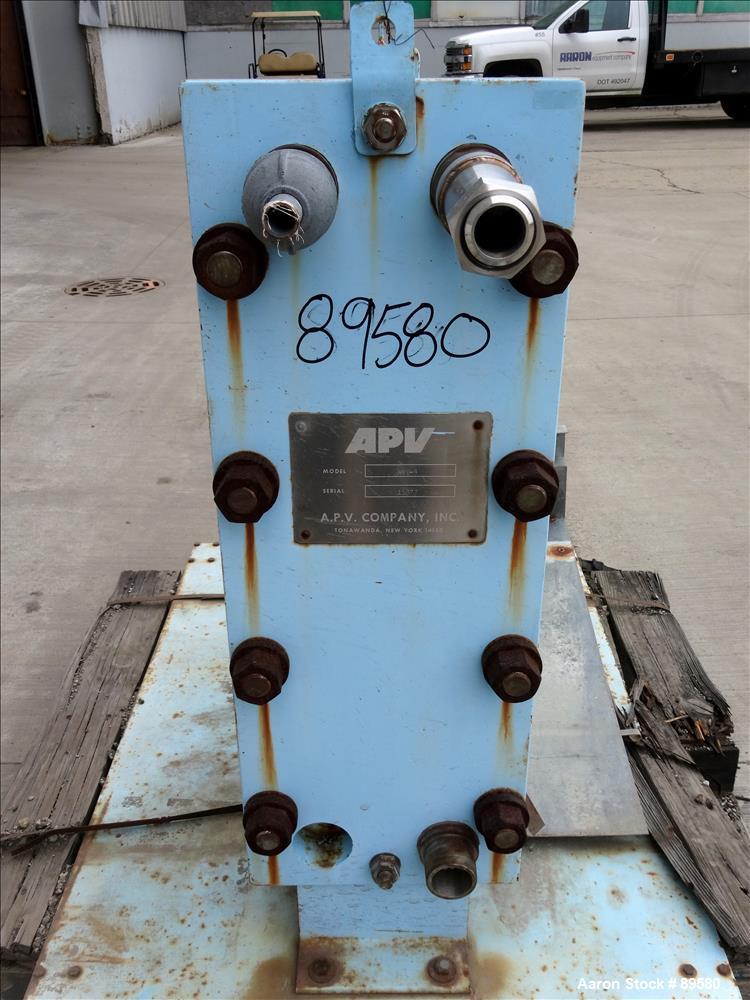 Used Stainless Steel APV Plate Heat Exchanger, Model HXU-8, Approximately 19 Sq