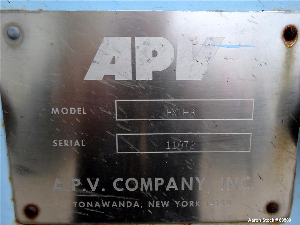Used Stainless Steel APV Plate Heat Exchanger, Model HXU-8, Approximately 19 Sq
